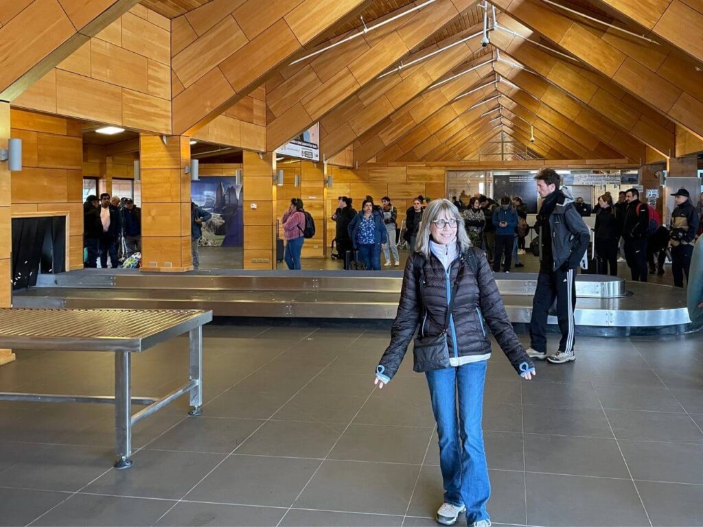 Waiting on luggage at Puerto Natales, Chile airport terminal